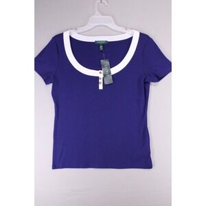 Lauren Ralph Lauren P/L Blue Short Sleeve Top Anchor Buttons Preppy Nautical NWT